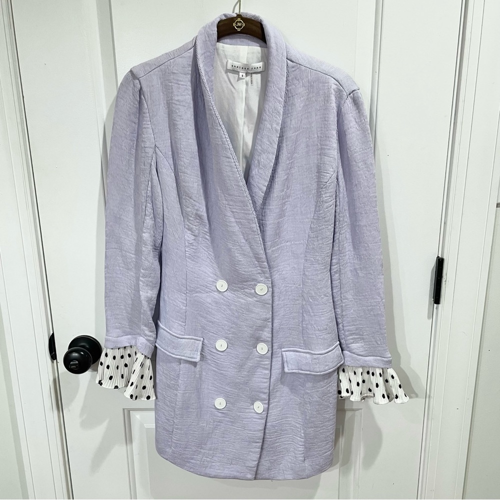 Like New Lavender Endless Rose longline blazer w/ polka dot ruffle sleeve